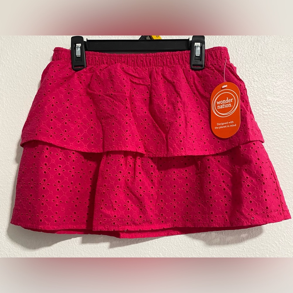 Wonder Nation Girls Tiered Cotton Eyelet Skirt Pink sz Large 10-12 NWT